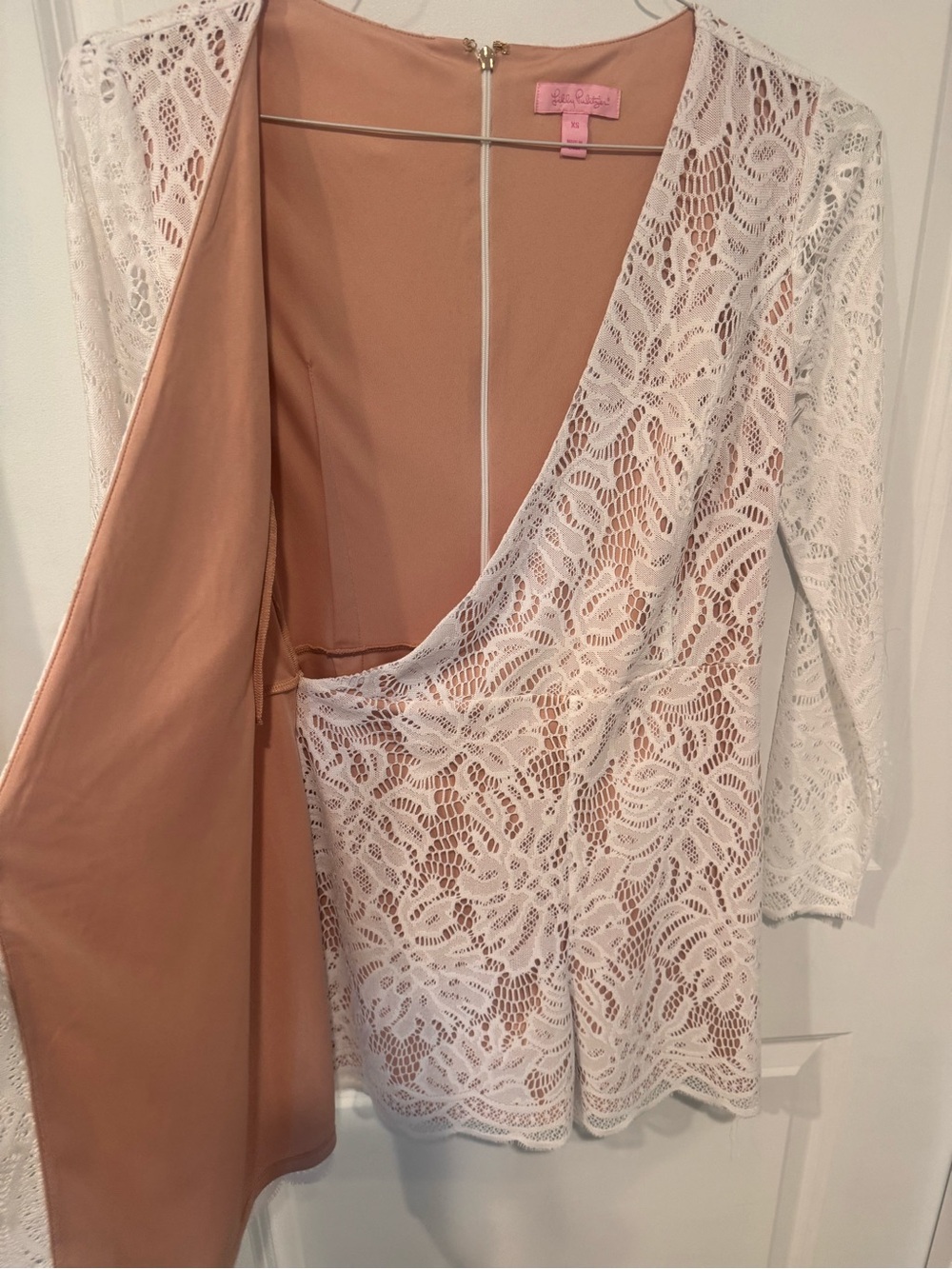 Lilly Pulitzer Resort Line Tiki White Lace Romper with nude lining - Picture 4 of 4